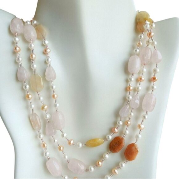 Rose Quartz Rhodochrosite Pearl Necklace - Picture 4 of 7